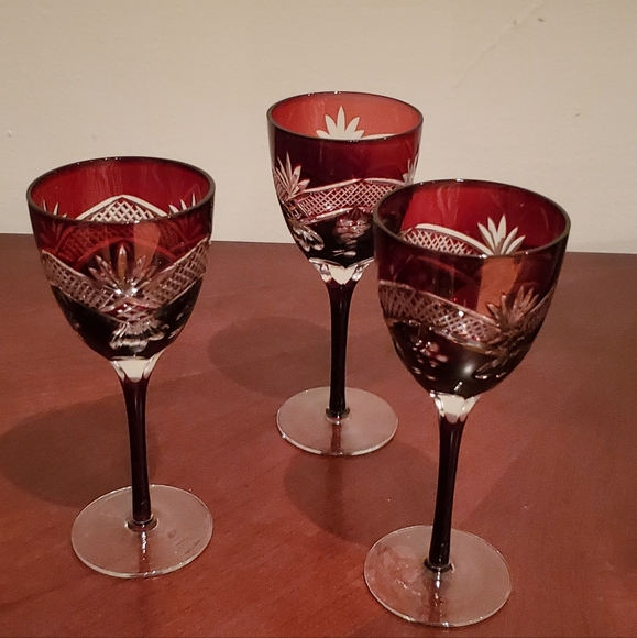 Bohemian Red Stemmed ,cut to clear ruby red crystal liquor glass - Picture 5 of 6